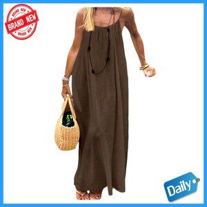 Open Back Spaghetti Strap Maxi Dress Loose Flowy Beach Sundress